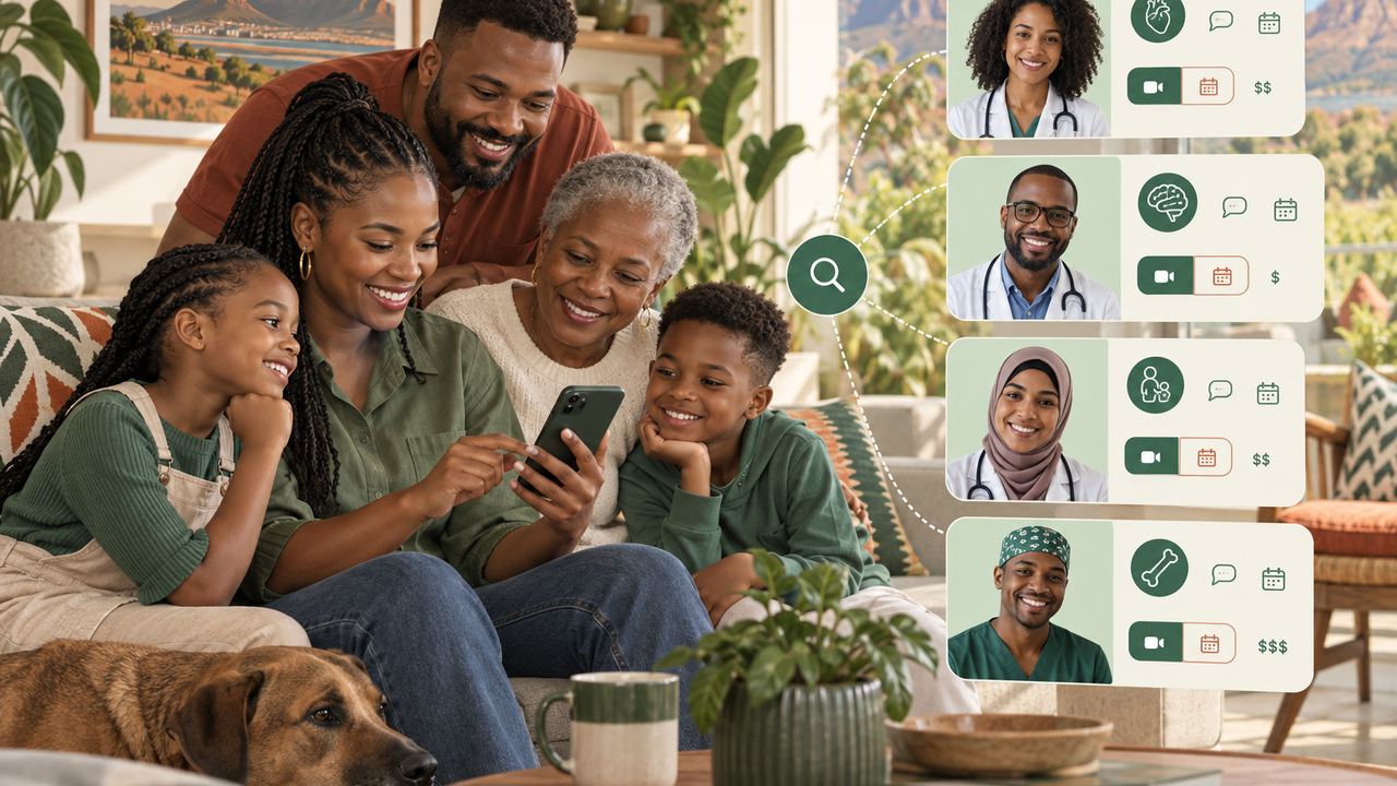 A family choosing a healthcare professional together on the DropDr app